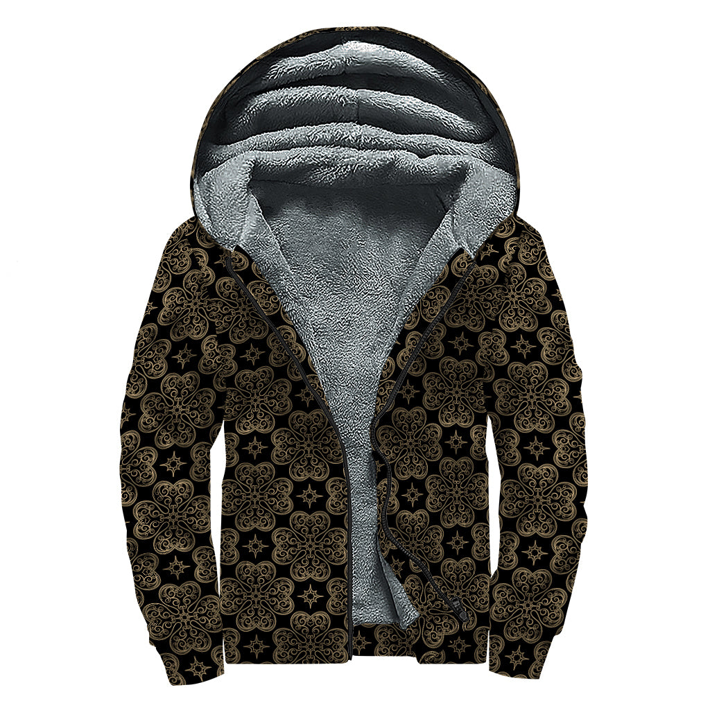 Gold Clover St. Patrick's Day Print Sherpa Lined Zip Up Hoodie