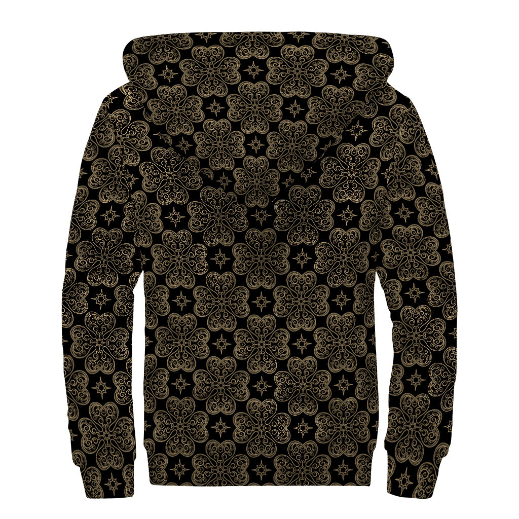Gold Clover St. Patrick's Day Print Sherpa Lined Zip Up Hoodie