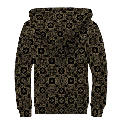 Gold Clover St. Patrick's Day Print Sherpa Lined Zip Up Hoodie