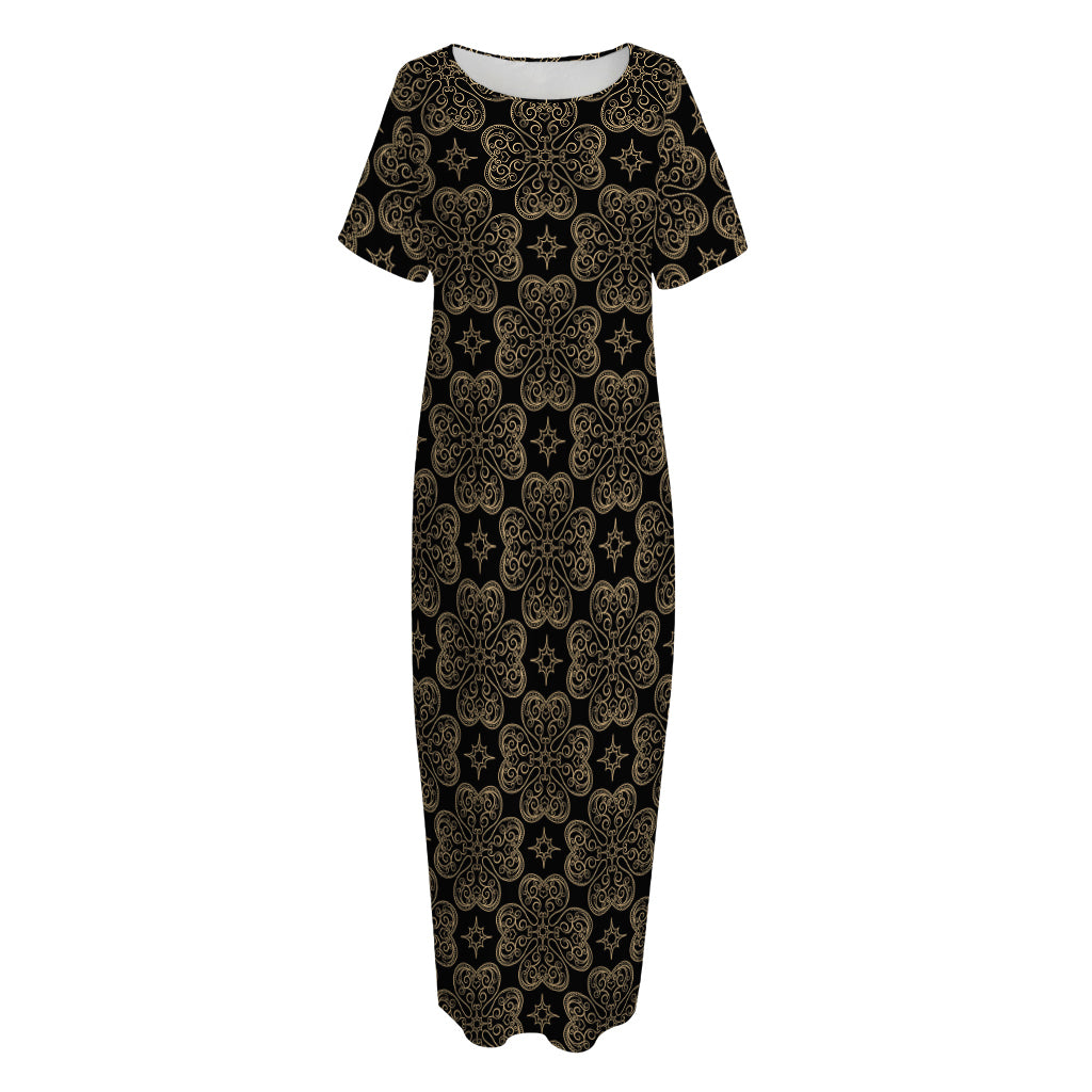 Gold Clover St. Patrick's Day Print Short Sleeve Long Nightdress