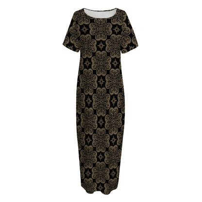 Gold Clover St. Patrick's Day Print Short Sleeve Long Nightdress