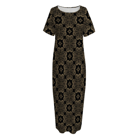 Gold Clover St. Patrick's Day Print Short Sleeve Long Nightdress