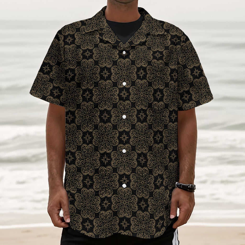 Gold Clover St. Patrick's Day Print Textured Short Sleeve Shirt