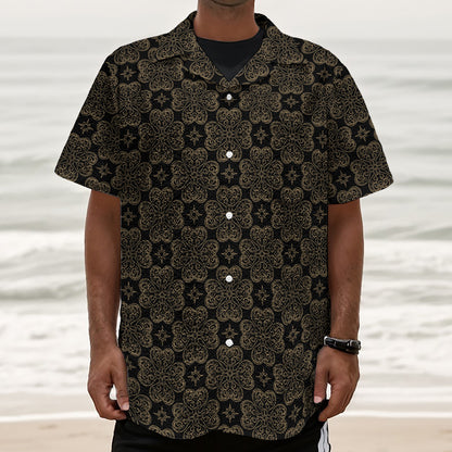 Gold Clover St. Patrick's Day Print Textured Short Sleeve Shirt