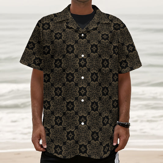 Gold Clover St. Patrick's Day Print Textured Short Sleeve Shirt