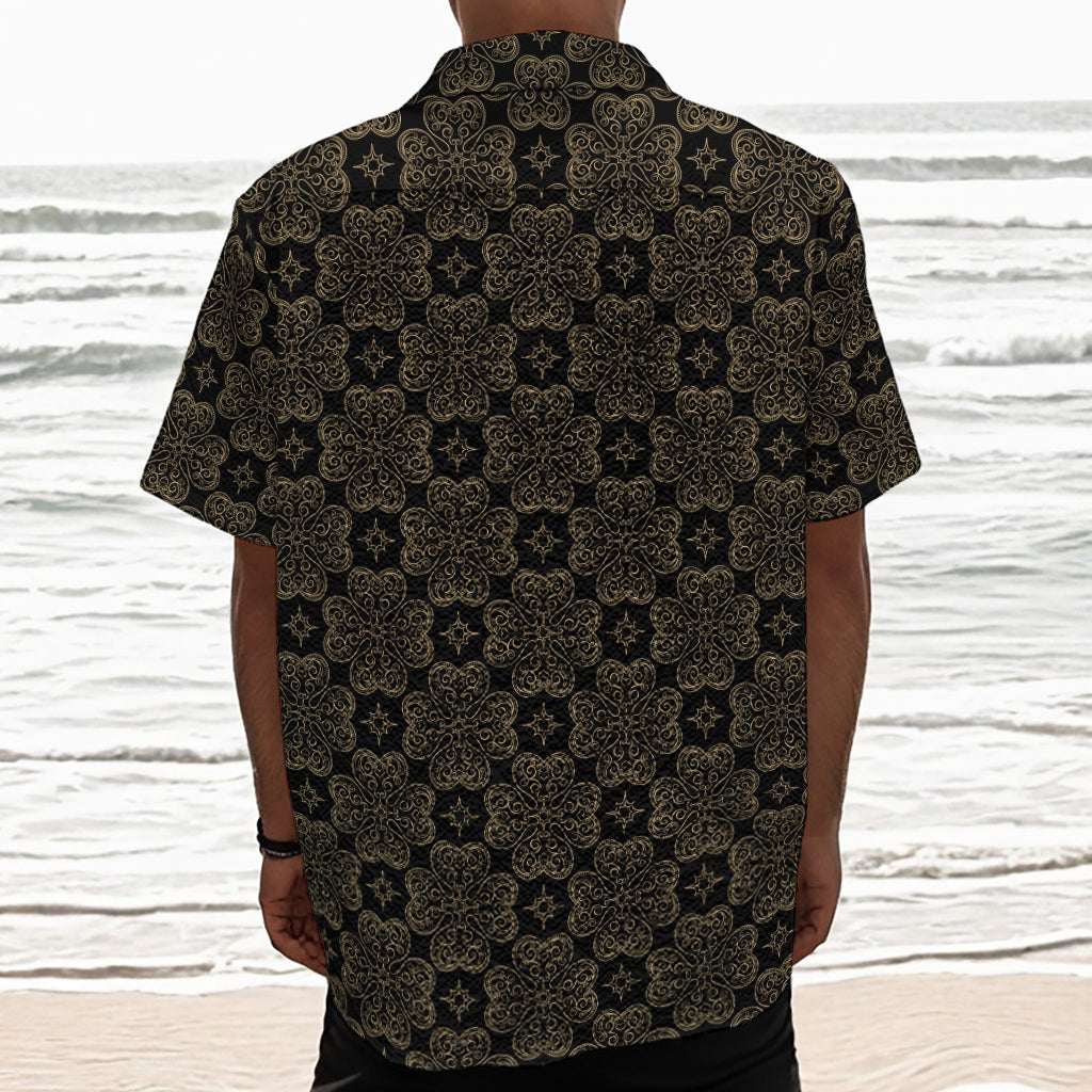 Gold Clover St. Patrick's Day Print Textured Short Sleeve Shirt