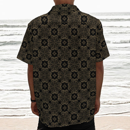 Gold Clover St. Patrick's Day Print Textured Short Sleeve Shirt