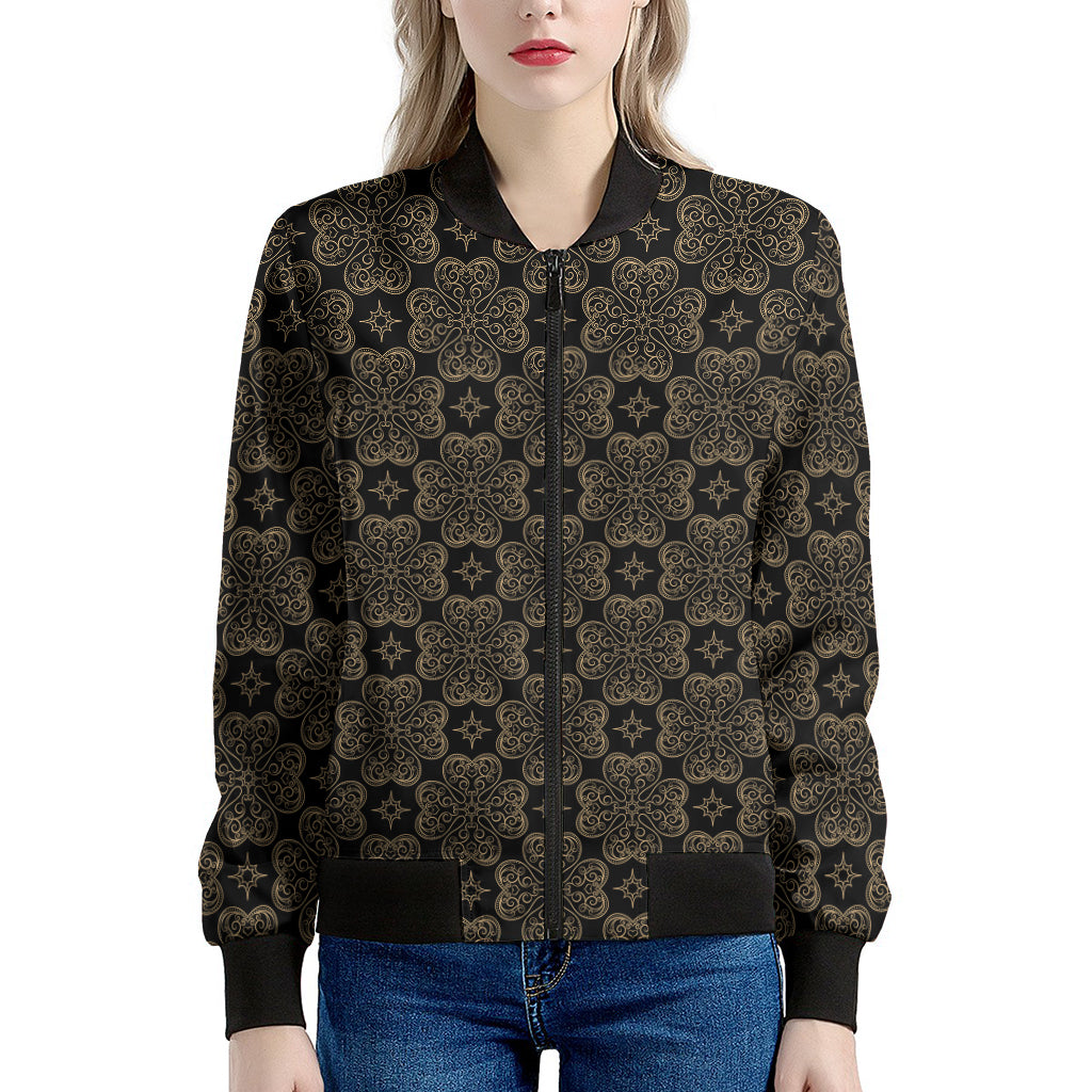Gold Clover St. Patrick's Day Print Women's Bomber Jacket