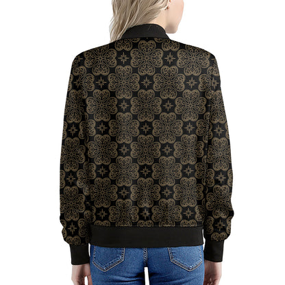 Gold Clover St. Patrick's Day Print Women's Bomber Jacket