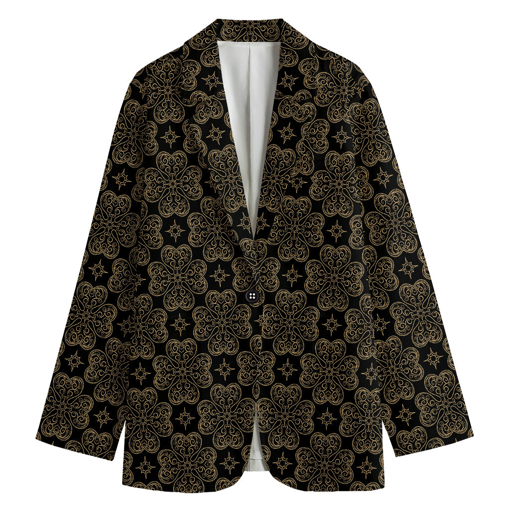 Gold Clover St. Patrick's Day Print Women's Cotton Blazer