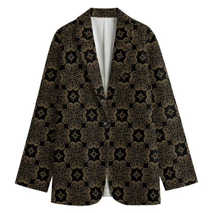 Gold Clover St. Patrick's Day Print Women's Cotton Blazer
