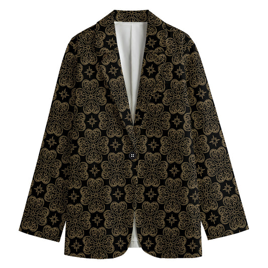 Gold Clover St. Patrick's Day Print Women's Cotton Blazer