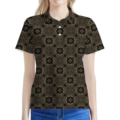 Gold Clover St. Patrick's Day Print Women's Polo Shirt