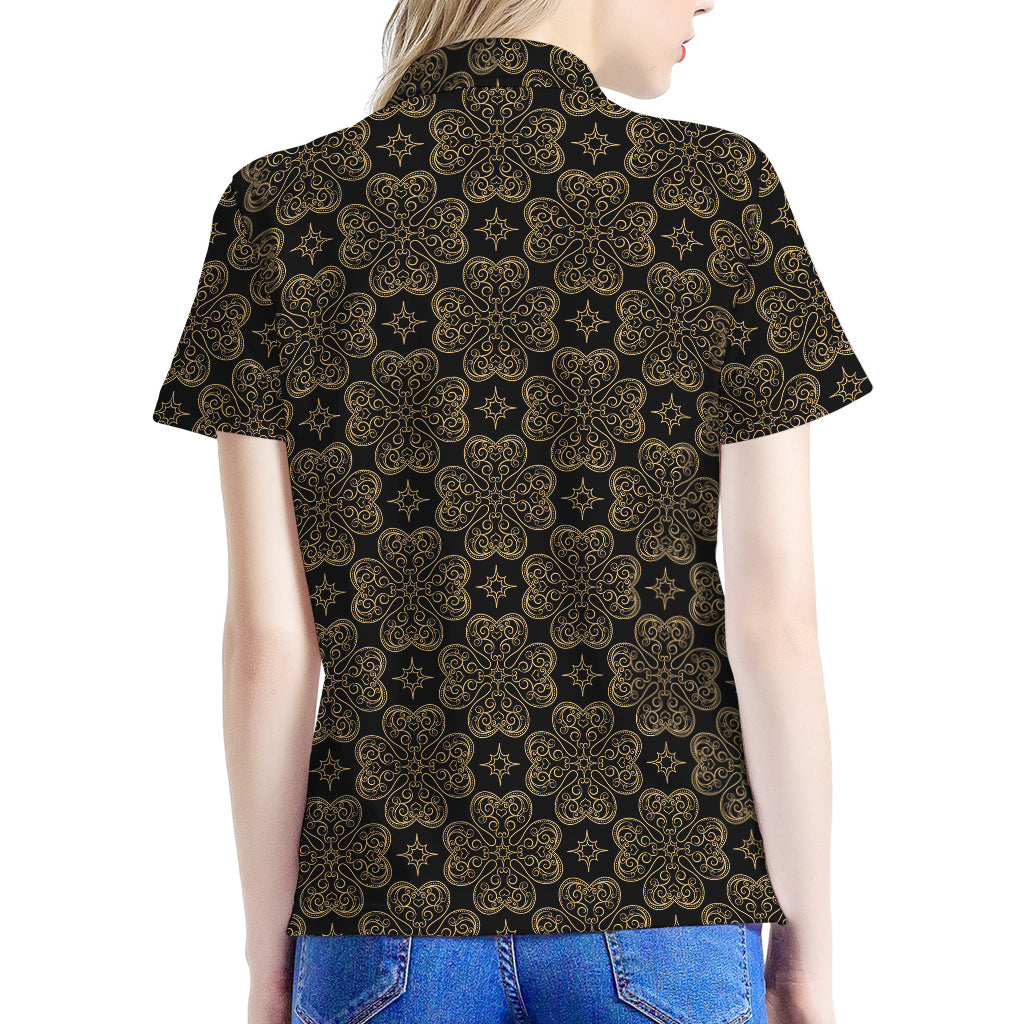 Gold Clover St. Patrick's Day Print Women's Polo Shirt