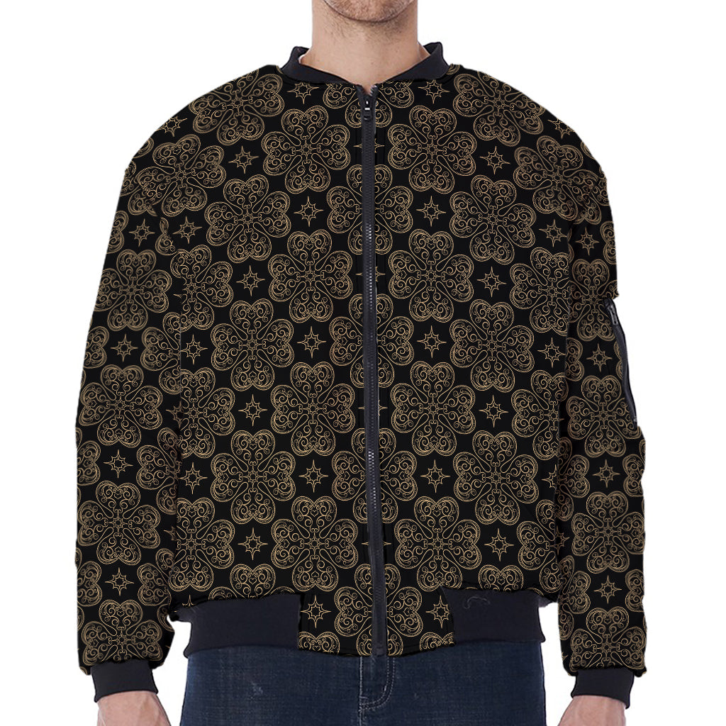 Gold Clover St. Patrick's Day Print Zip Sleeve Bomber Jacket