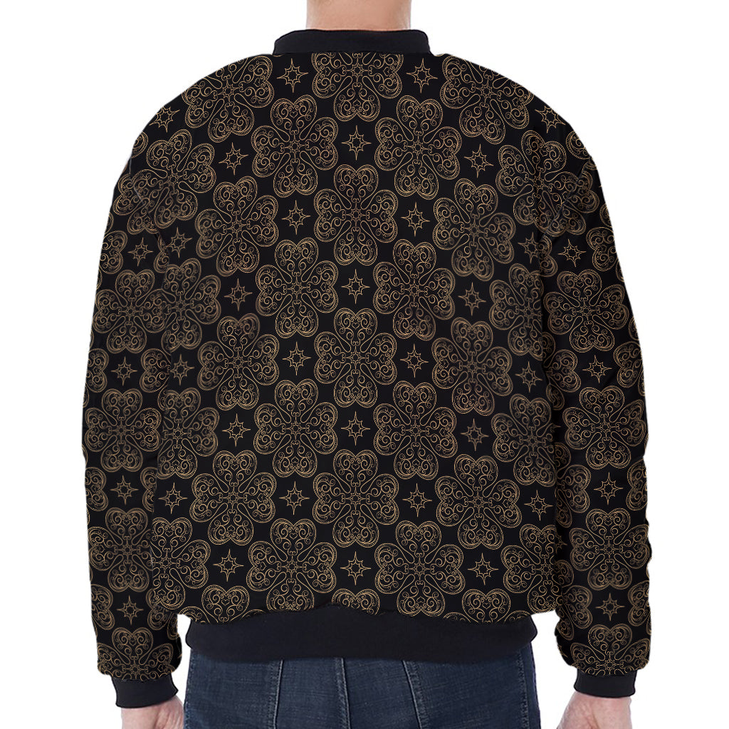 Gold Clover St. Patrick's Day Print Zip Sleeve Bomber Jacket