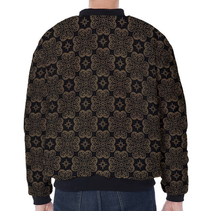 Gold Clover St. Patrick's Day Print Zip Sleeve Bomber Jacket