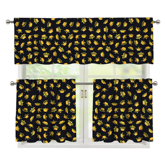 Gold Crown Pattern Print 3 Piece Kitchen Curtains