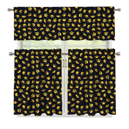 Gold Crown Pattern Print 3 Piece Kitchen Curtains