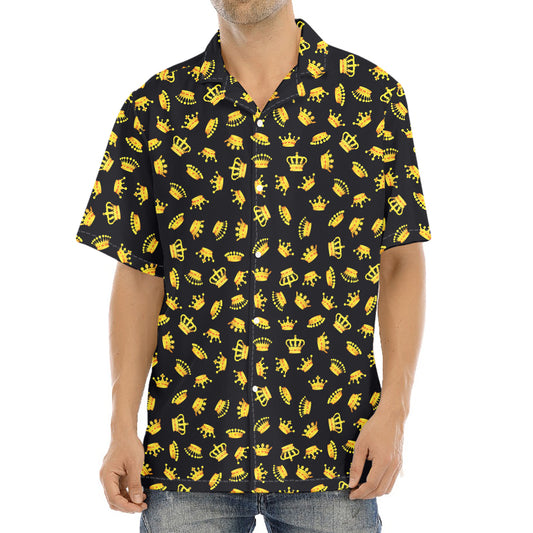 Gold Crown Pattern Print Aloha Shirt