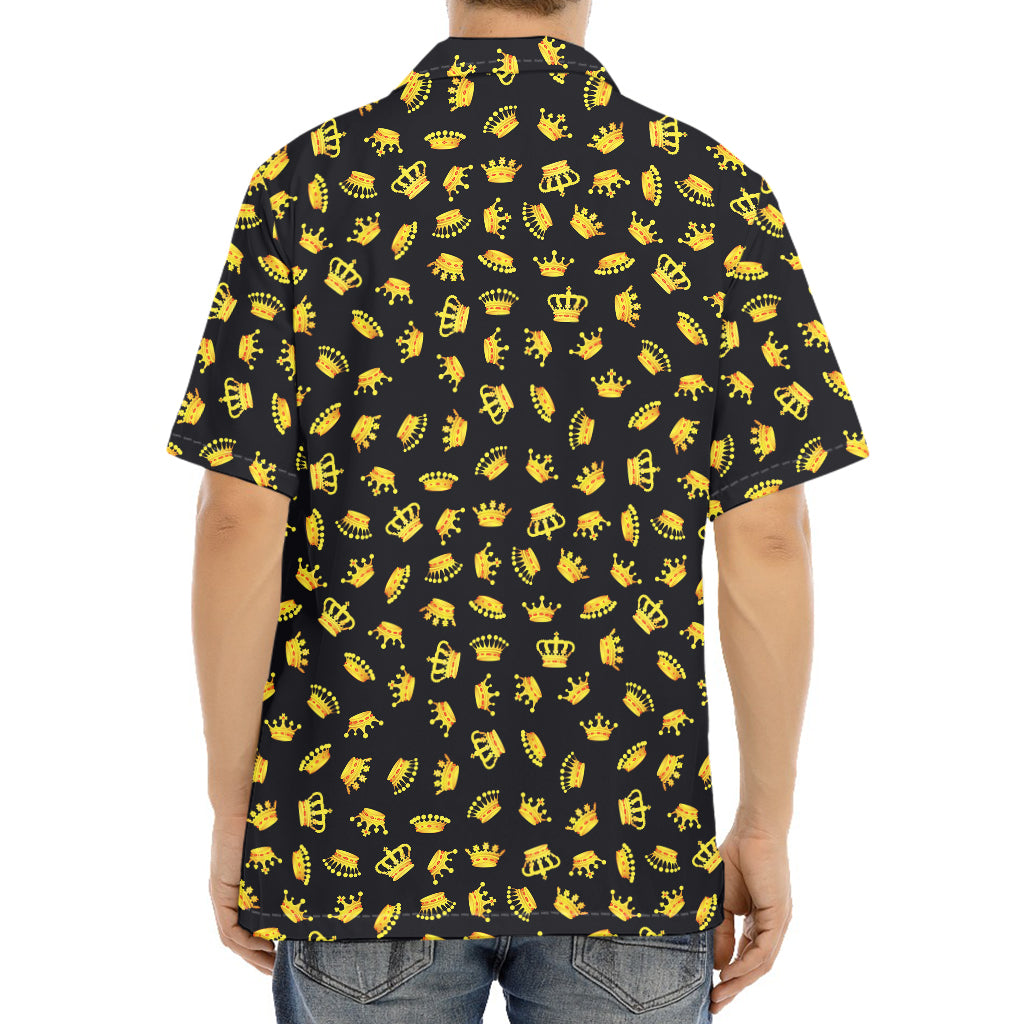 Gold Crown Pattern Print Aloha Shirt