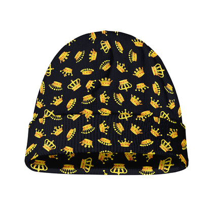Gold Crown Pattern Print Beanie