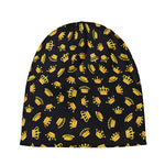 Gold Crown Pattern Print Beanie