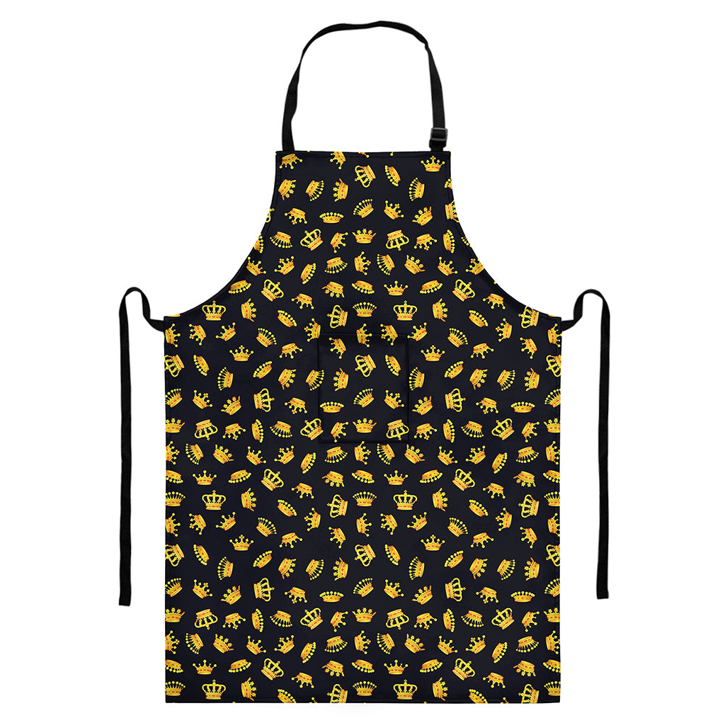 Gold Crown Pattern Print Bib Apron With Pocket