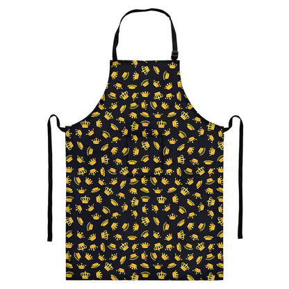 Gold Crown Pattern Print Bib Apron With Pocket