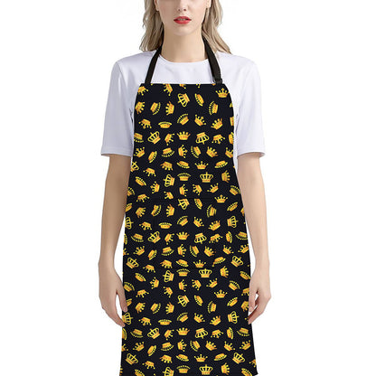 Gold Crown Pattern Print Bib Apron With Pocket