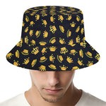 Gold Crown Pattern Print Bucket Hat