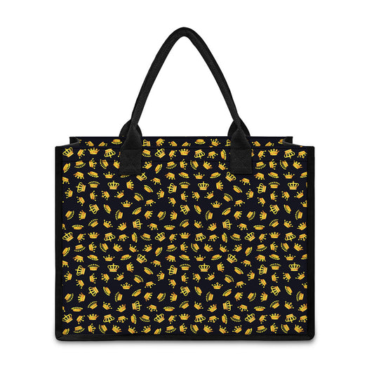 Gold Crown Pattern Print Canvas Tote Bag