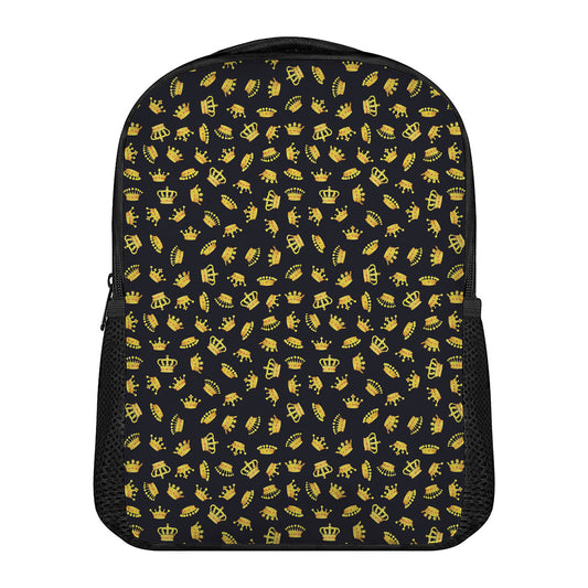 Gold Crown Pattern Print Casual Backpack
