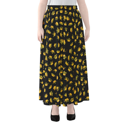 Gold Crown Pattern Print Chiffon Maxi Skirt