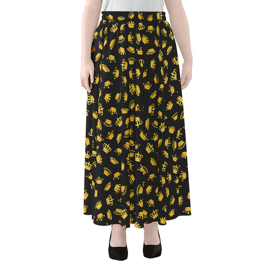 Gold Crown Pattern Print Chiffon Maxi Skirt