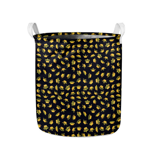 Gold Crown Pattern Print Collapsible Laundry Basket