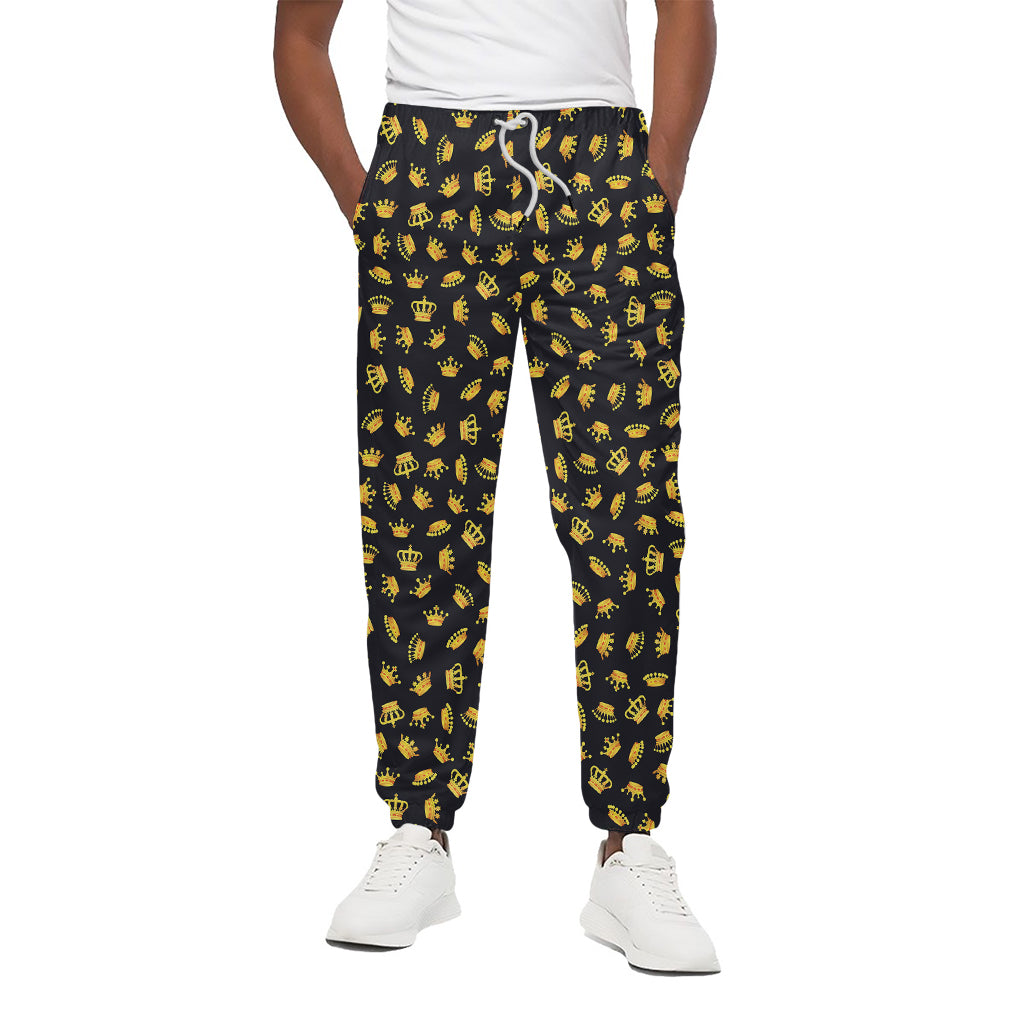 Gold Crown Pattern Print Cotton Pants