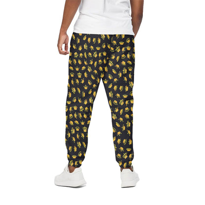 Gold Crown Pattern Print Cotton Pants