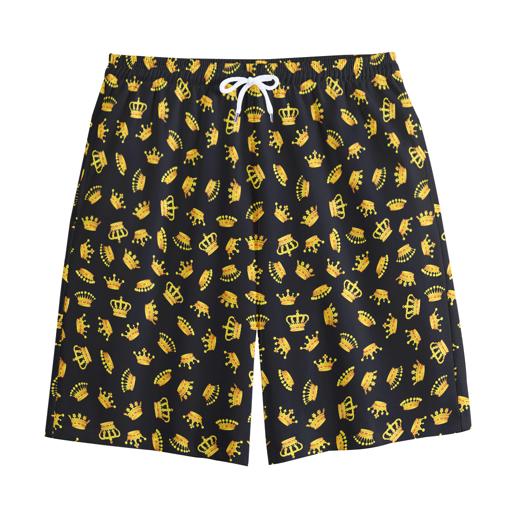 Gold Crown Pattern Print Cotton Shorts