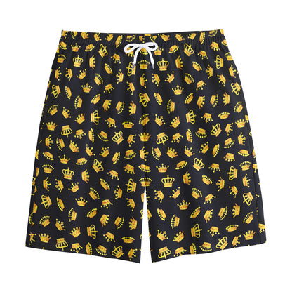 Gold Crown Pattern Print Cotton Shorts