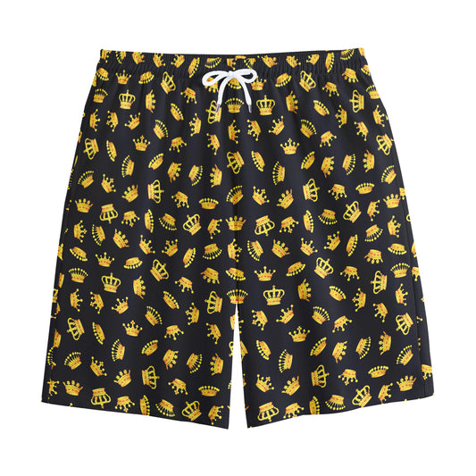 Gold Crown Pattern Print Cotton Shorts