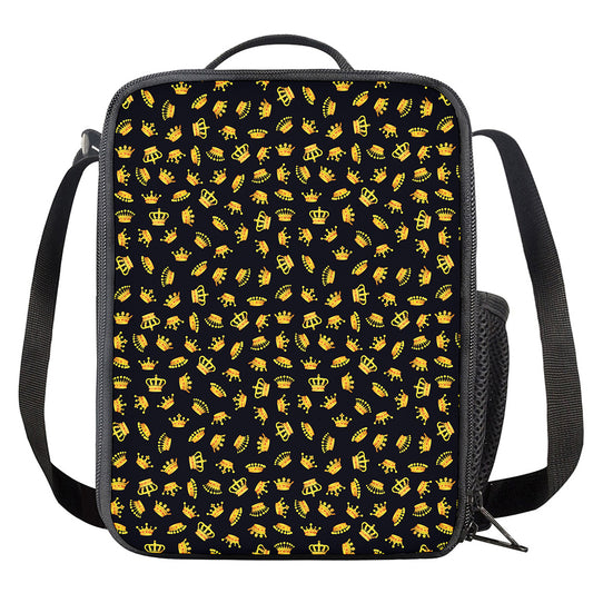 Gold Crown Pattern Print Crossbody Lunch Bag
