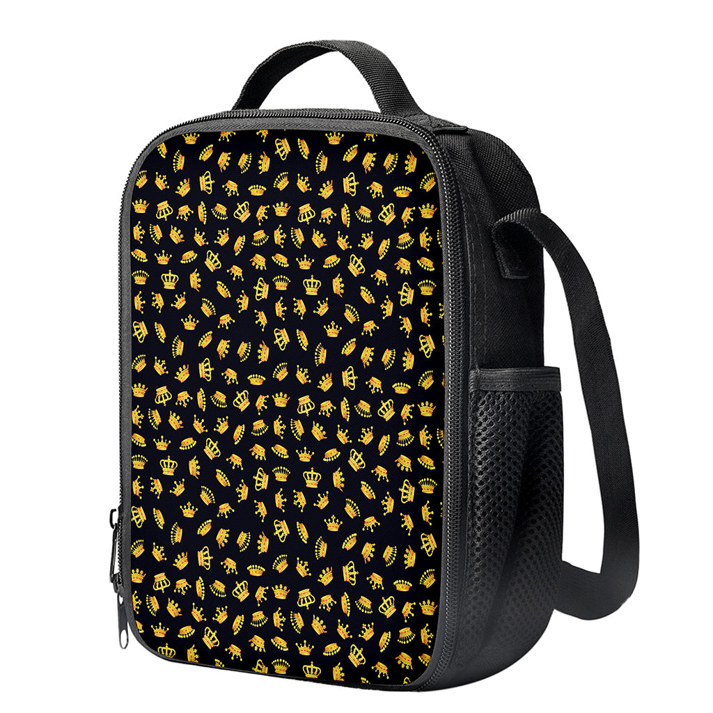 Gold Crown Pattern Print Crossbody Lunch Bag