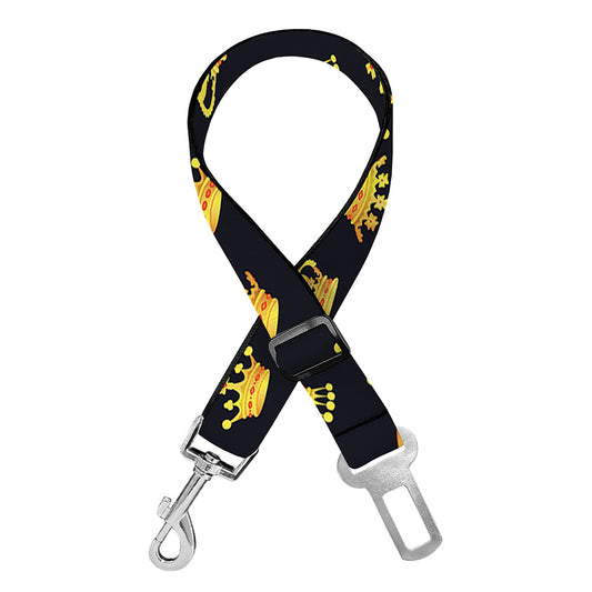 Gold Crown Pattern Print Dog Seat Belt