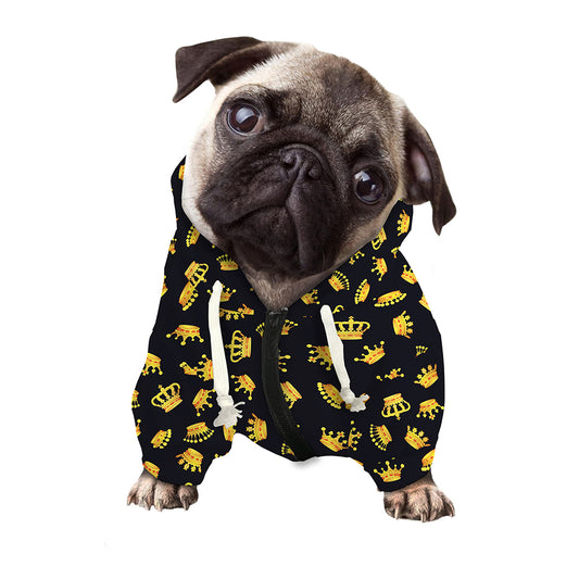 Gold Crown Pattern Print Dog Zip Up Hoodie