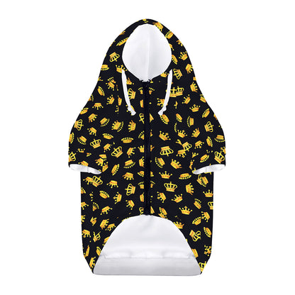 Gold Crown Pattern Print Dog Zip Up Hoodie