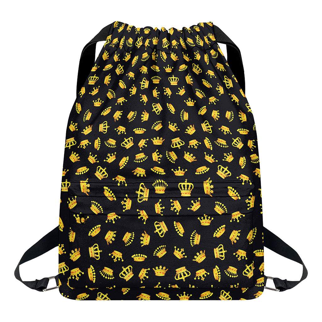 Gold Crown Pattern Print Drawstring Backpack