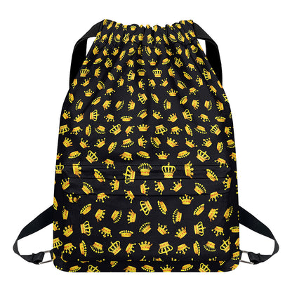 Gold Crown Pattern Print Drawstring Backpack
