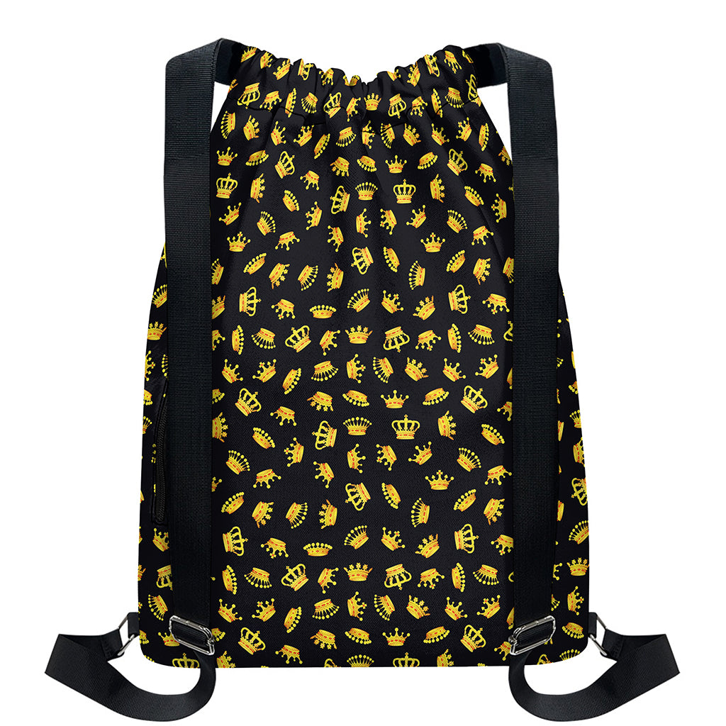 Gold Crown Pattern Print Drawstring Backpack