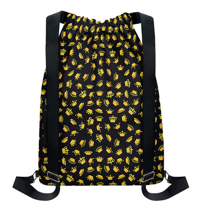 Gold Crown Pattern Print Drawstring Backpack